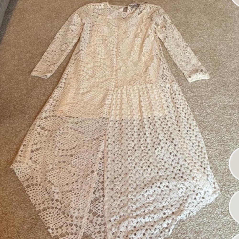 Zara Lace Maxi Overlay Dress Ivory Sz S - Picture 2 of 8